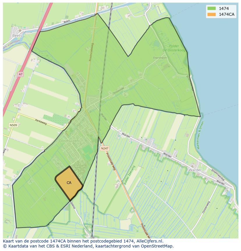 Afbeelding van het postcodegebied 1474 CA op de kaart.