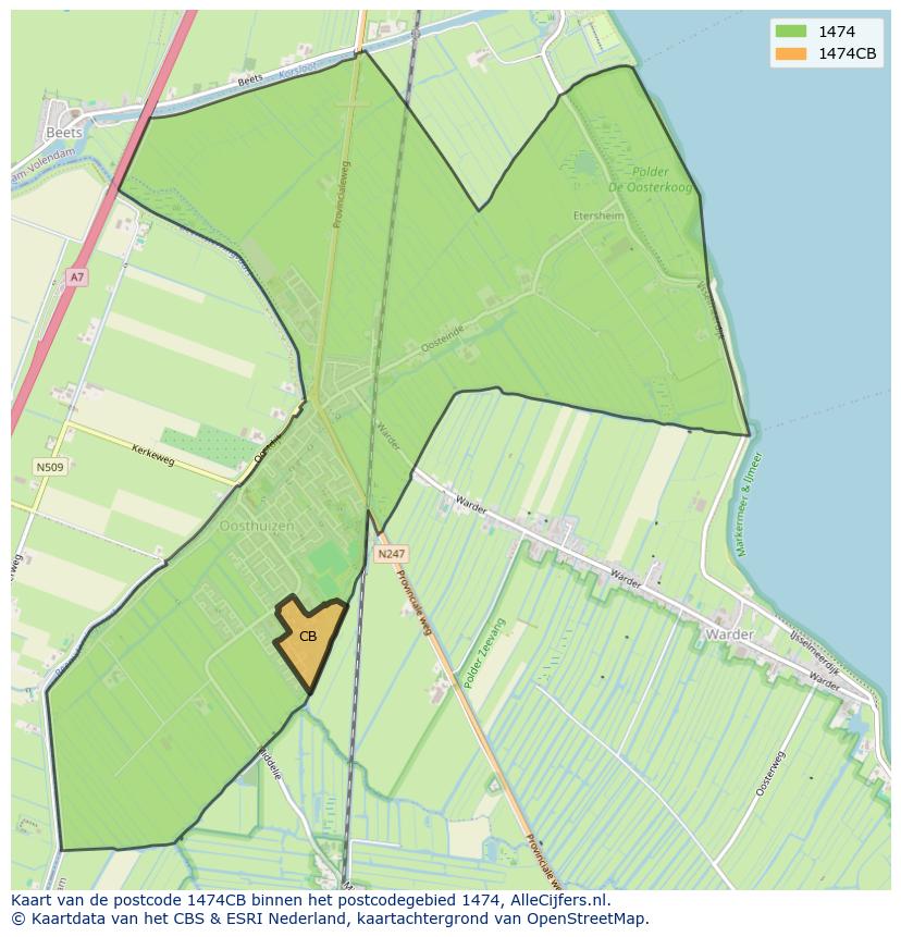 Afbeelding van het postcodegebied 1474 CB op de kaart.
