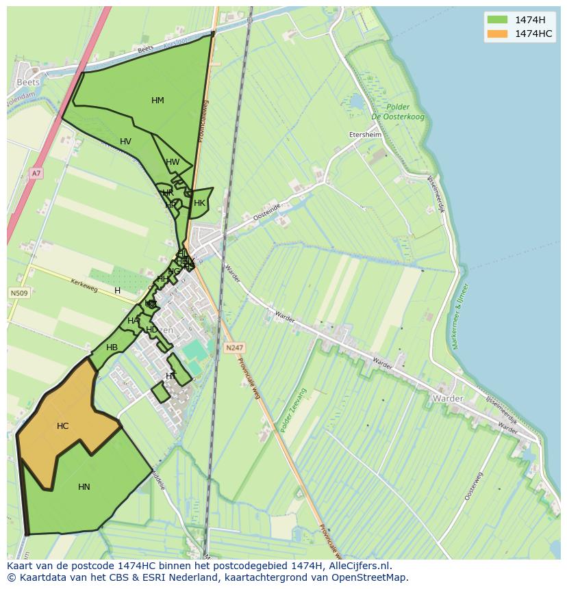 Afbeelding van het postcodegebied 1474 HC op de kaart.