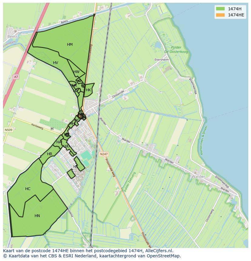 Afbeelding van het postcodegebied 1474 HE op de kaart.