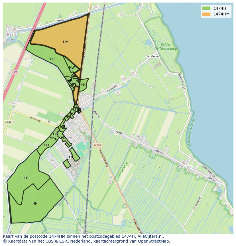 Afbeelding van het postcodegebied 1474 HM op de kaart.