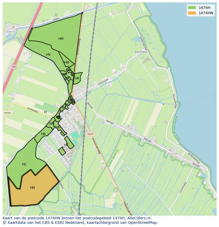 Afbeelding van het postcodegebied 1474 HN op de kaart.