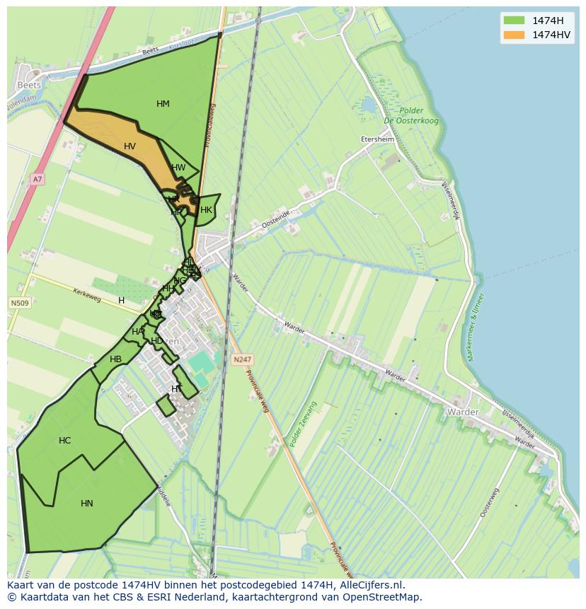 Afbeelding van het postcodegebied 1474 HV op de kaart.