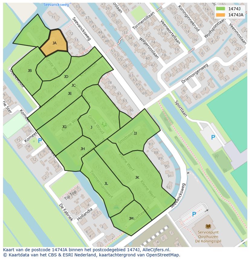 Afbeelding van het postcodegebied 1474 JA op de kaart.