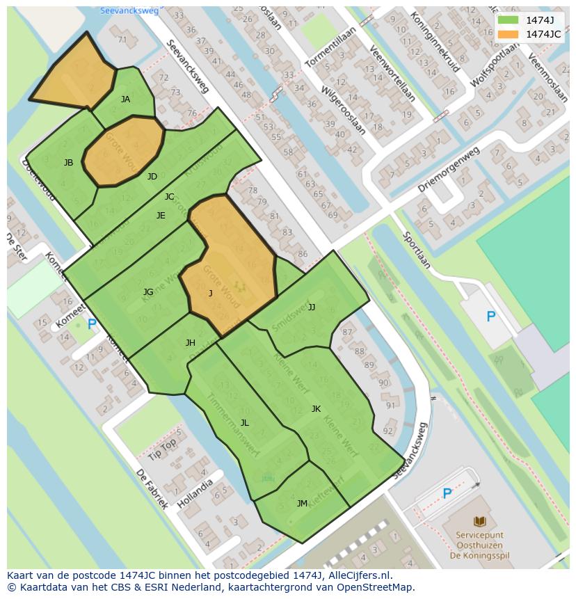 Afbeelding van het postcodegebied 1474 JC op de kaart.