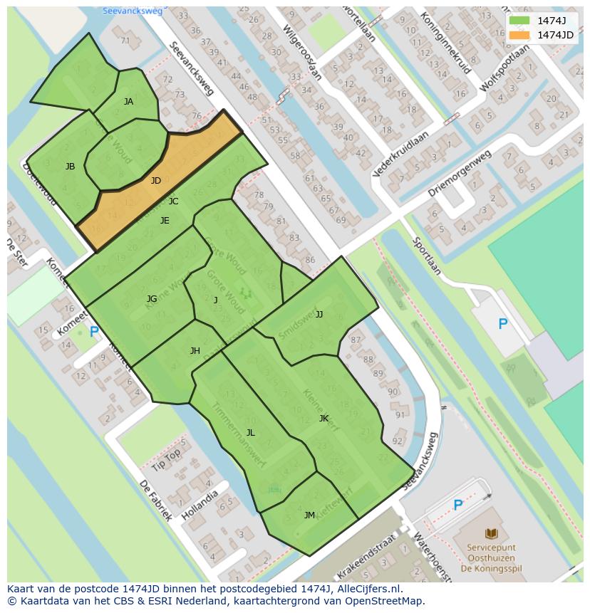 Afbeelding van het postcodegebied 1474 JD op de kaart.