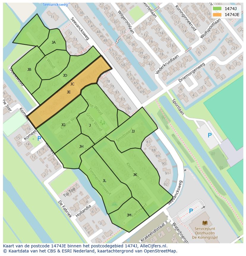Afbeelding van het postcodegebied 1474 JE op de kaart.