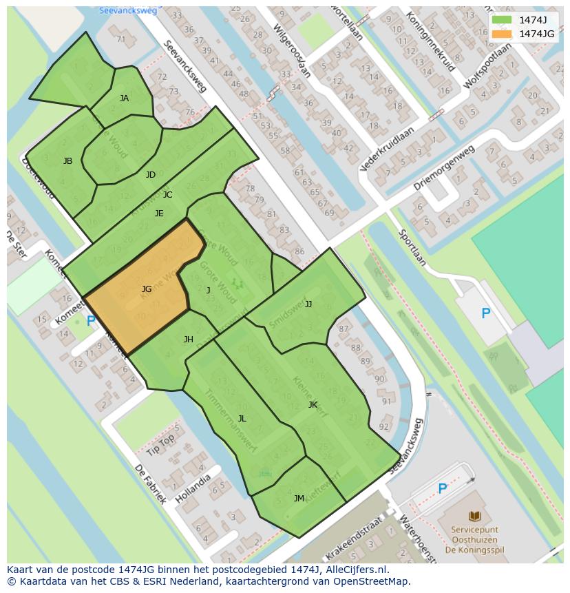 Afbeelding van het postcodegebied 1474 JG op de kaart.