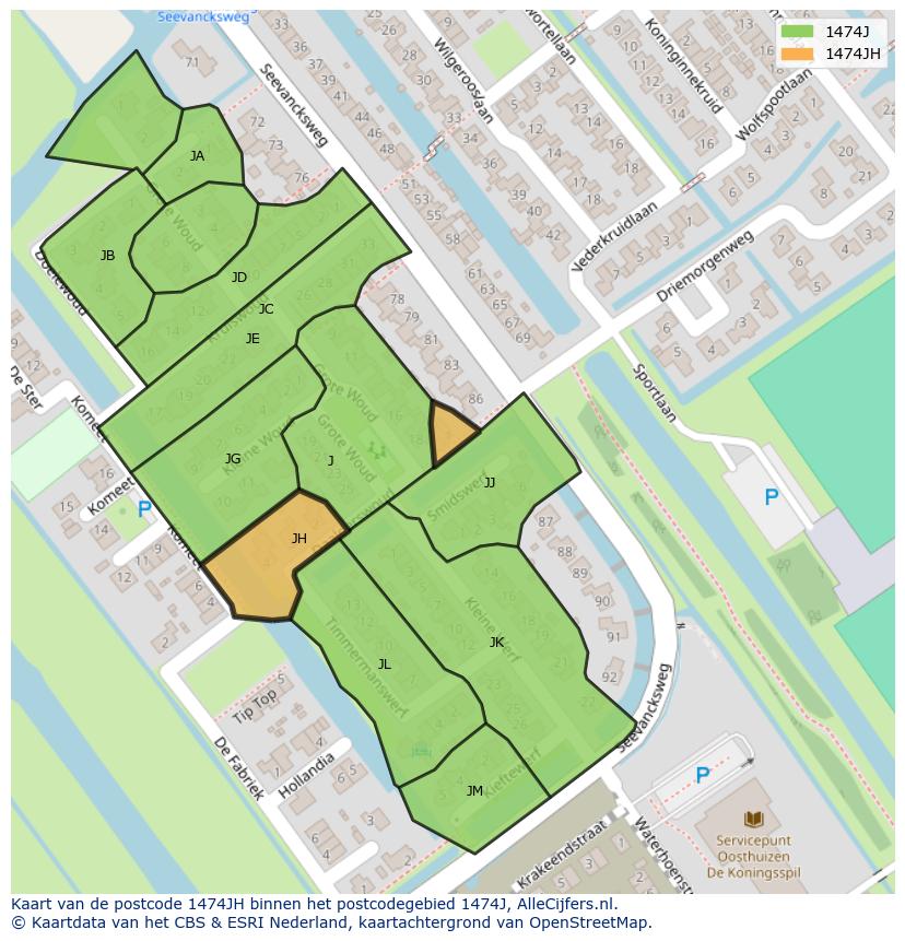 Afbeelding van het postcodegebied 1474 JH op de kaart.