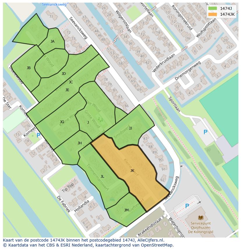Afbeelding van het postcodegebied 1474 JK op de kaart.