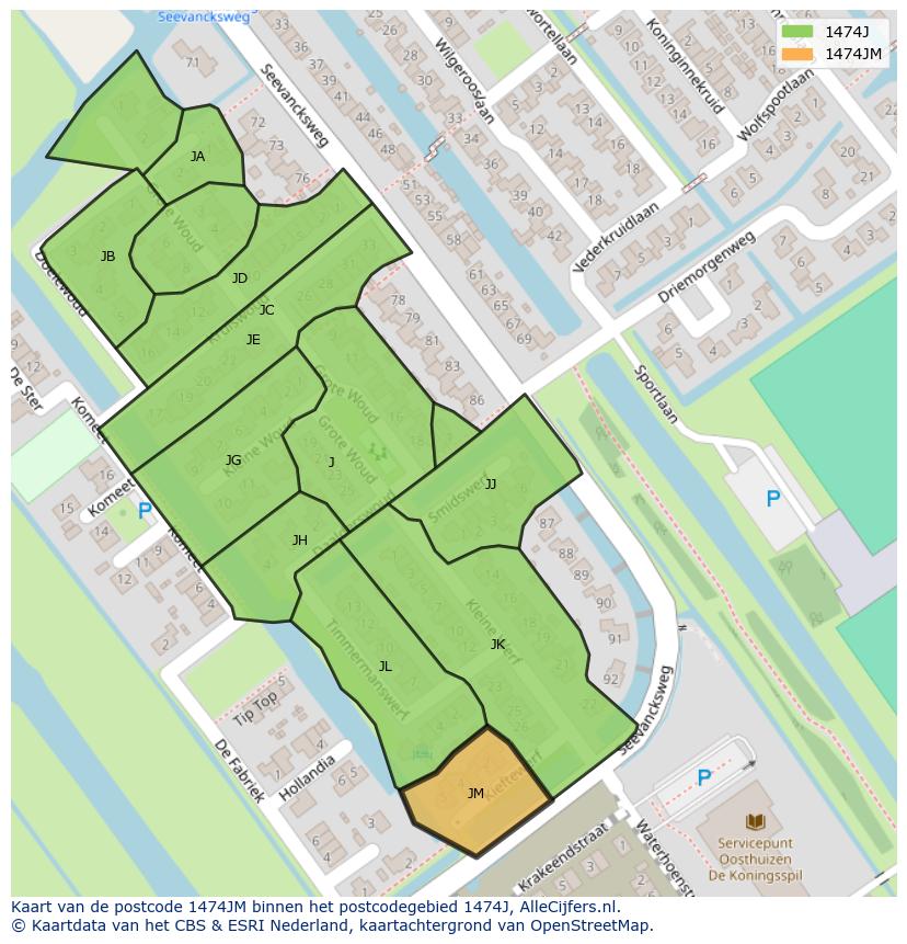 Afbeelding van het postcodegebied 1474 JM op de kaart.