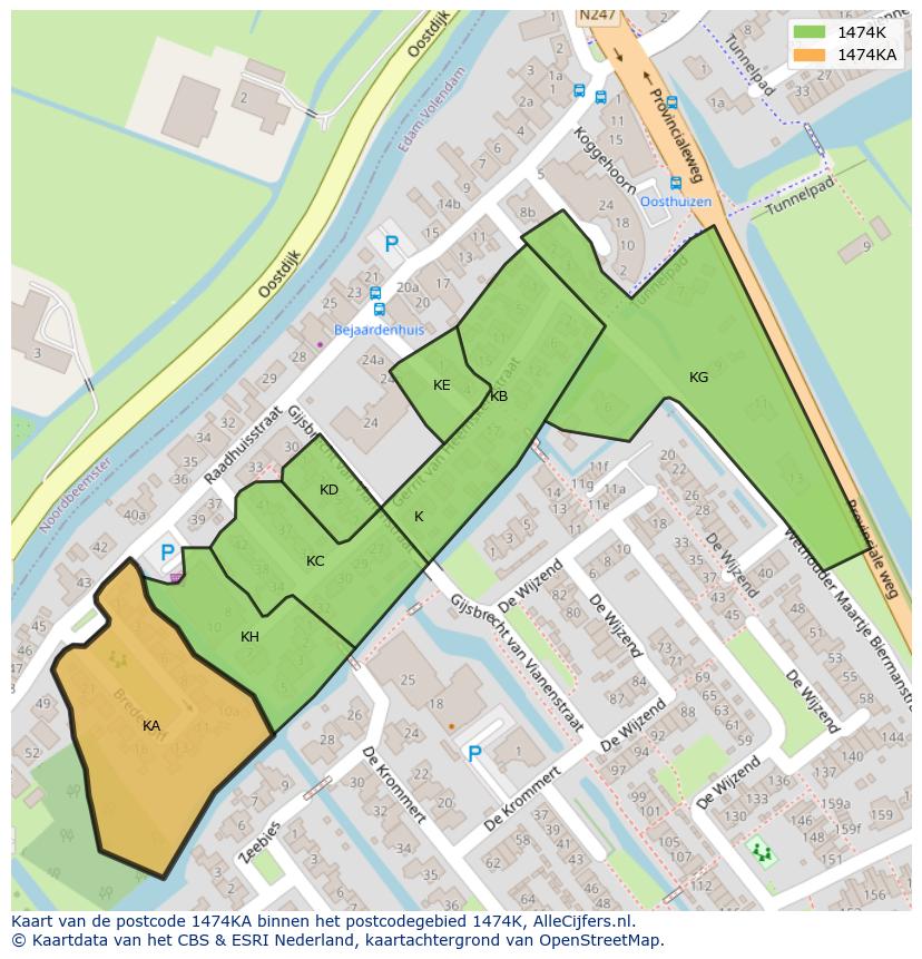 Afbeelding van het postcodegebied 1474 KA op de kaart.