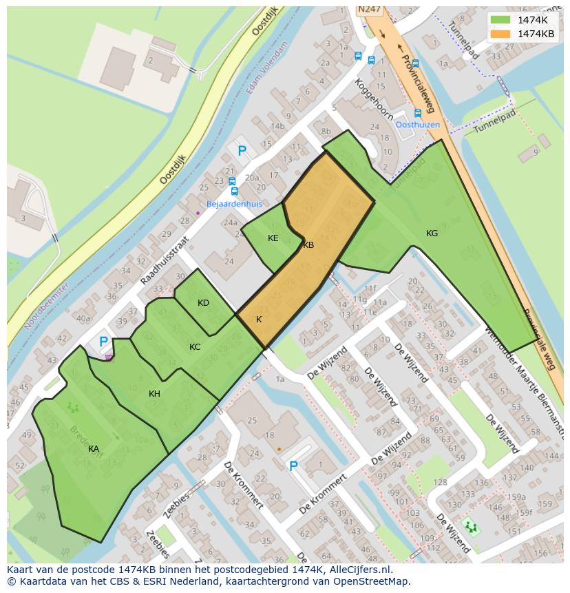 Afbeelding van het postcodegebied 1474 KB op de kaart.