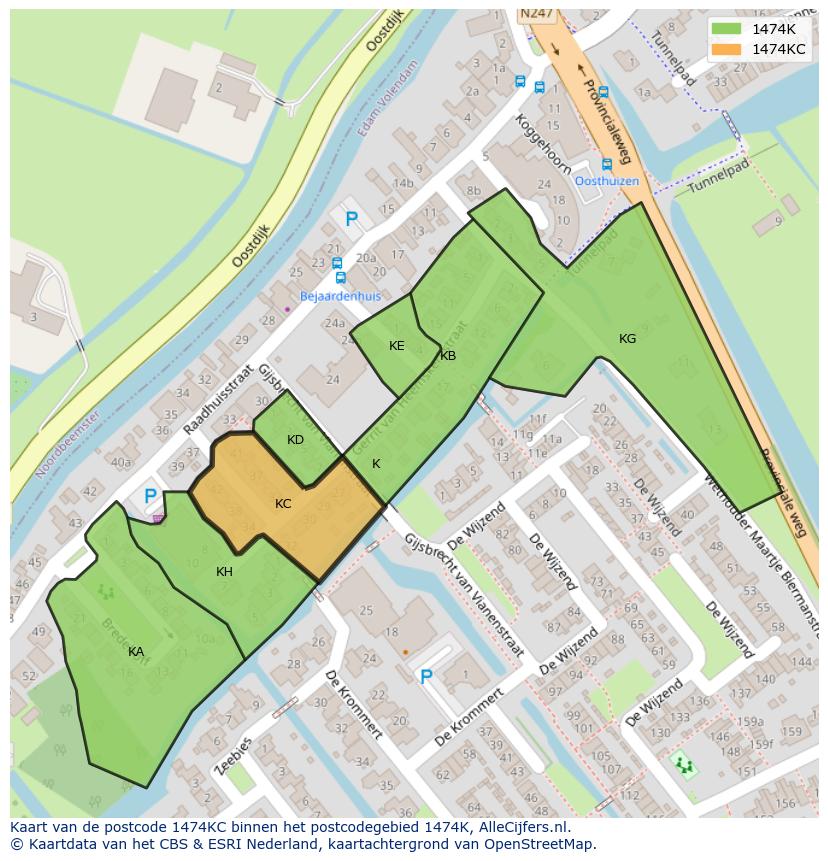 Afbeelding van het postcodegebied 1474 KC op de kaart.