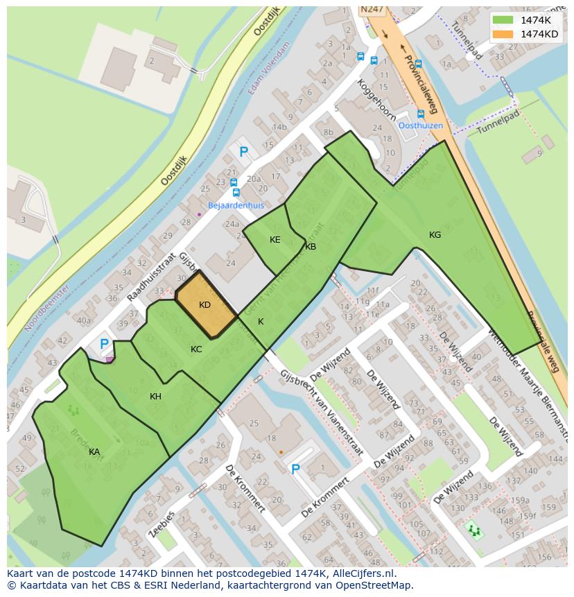 Afbeelding van het postcodegebied 1474 KD op de kaart.