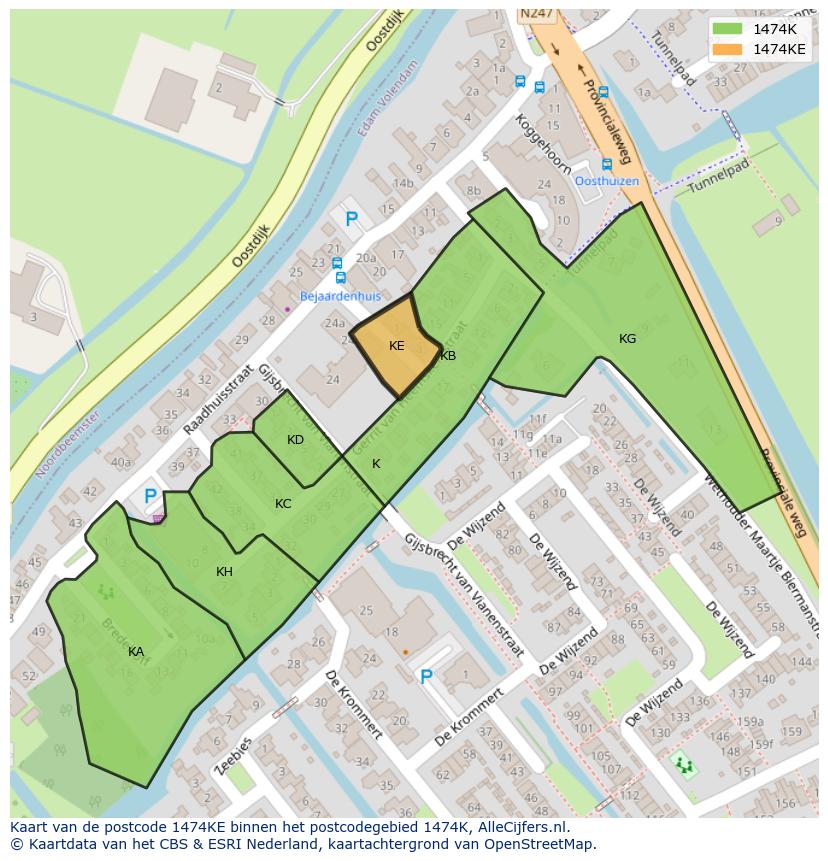 Afbeelding van het postcodegebied 1474 KE op de kaart.