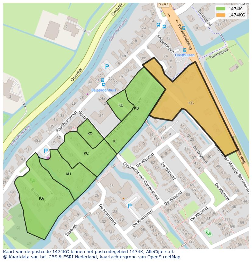 Afbeelding van het postcodegebied 1474 KG op de kaart.