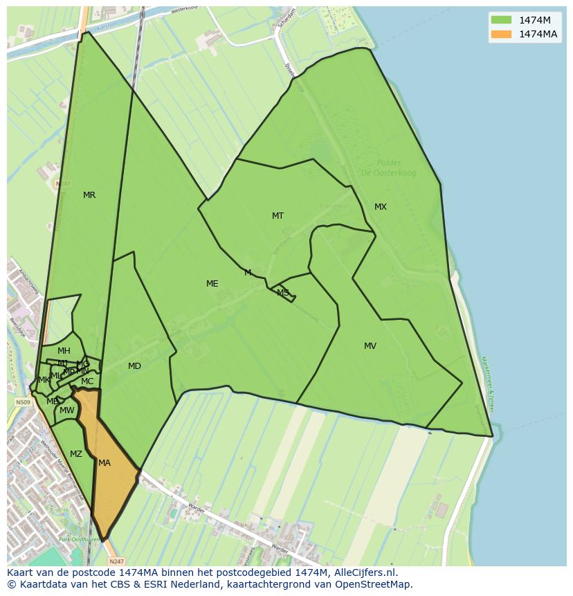 Afbeelding van het postcodegebied 1474 MA op de kaart.