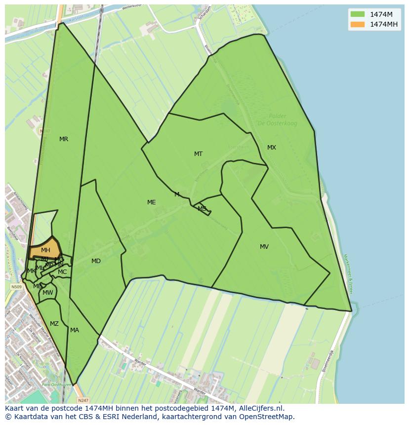 Afbeelding van het postcodegebied 1474 MH op de kaart.