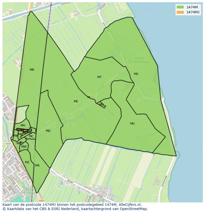 Afbeelding van het postcodegebied 1474 MJ op de kaart.