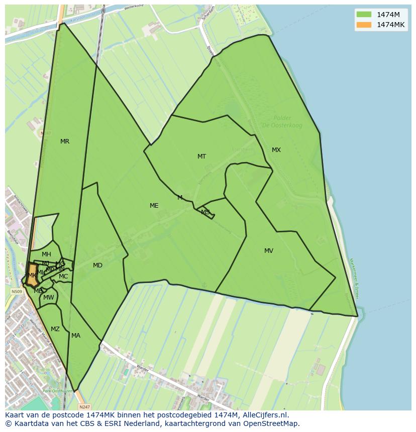 Afbeelding van het postcodegebied 1474 MK op de kaart.