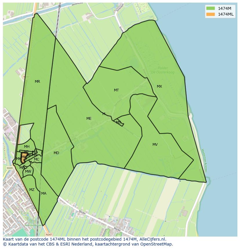Afbeelding van het postcodegebied 1474 ML op de kaart.