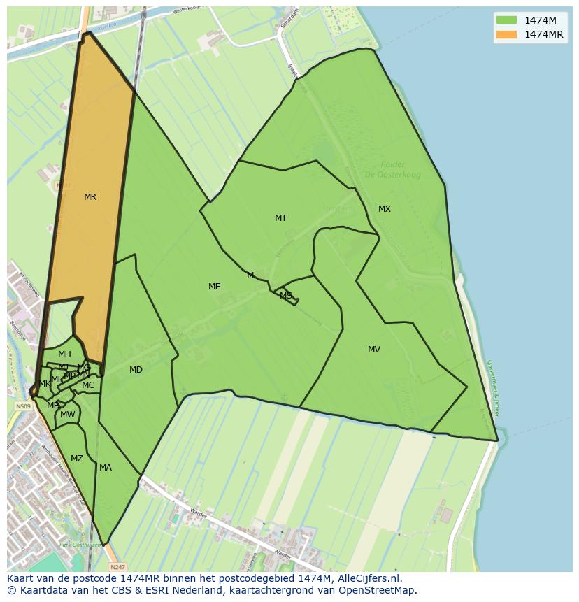 Afbeelding van het postcodegebied 1474 MR op de kaart.