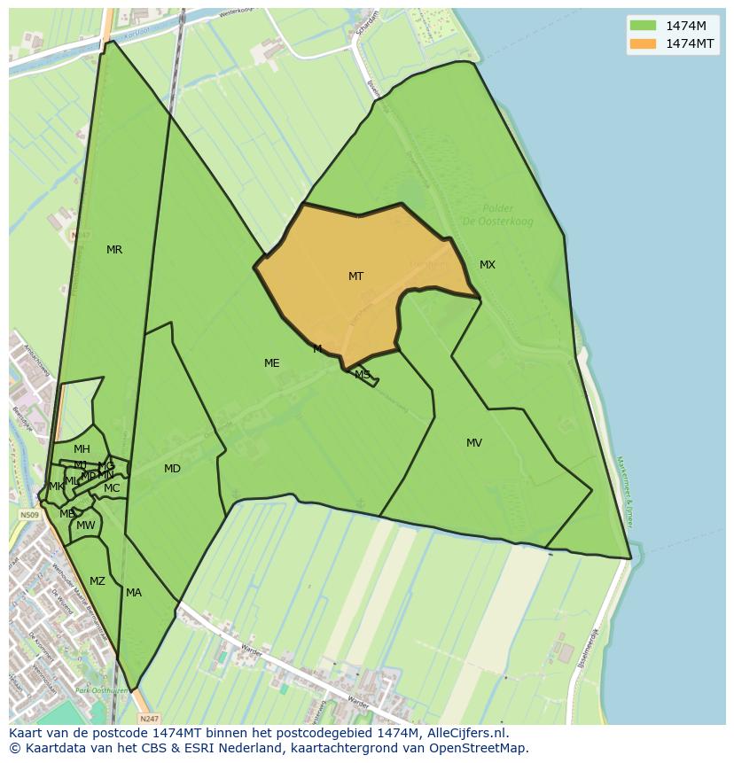 Afbeelding van het postcodegebied 1474 MT op de kaart.