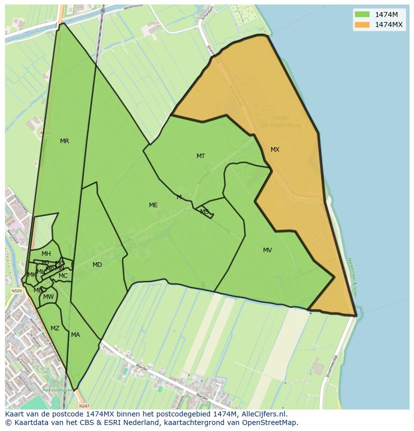 Afbeelding van het postcodegebied 1474 MX op de kaart.