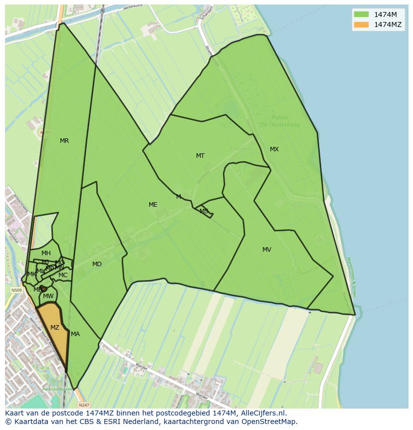 Afbeelding van het postcodegebied 1474 MZ op de kaart.