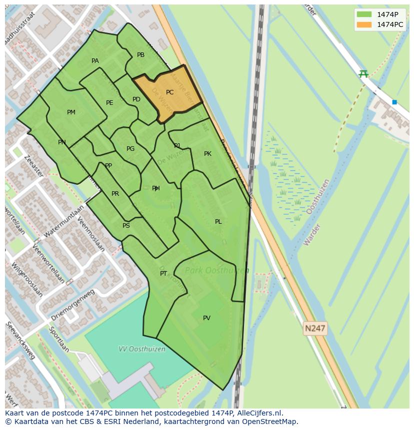 Afbeelding van het postcodegebied 1474 PC op de kaart.
