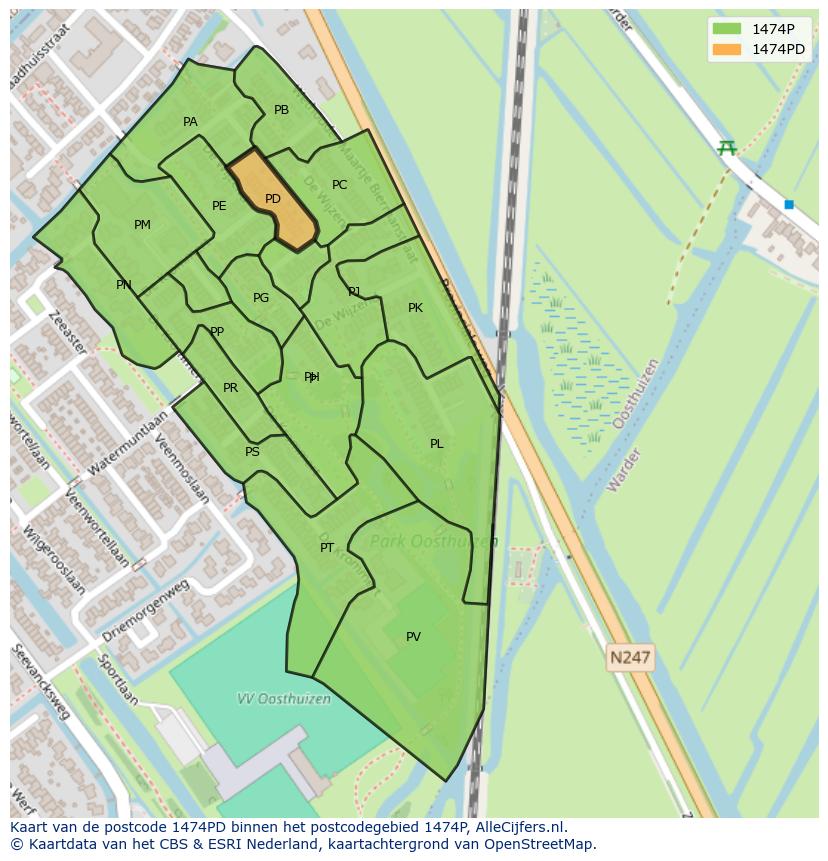 Afbeelding van het postcodegebied 1474 PD op de kaart.