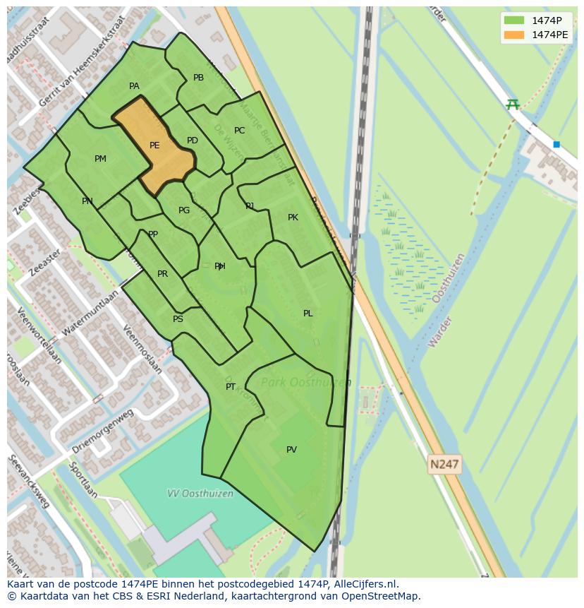 Afbeelding van het postcodegebied 1474 PE op de kaart.