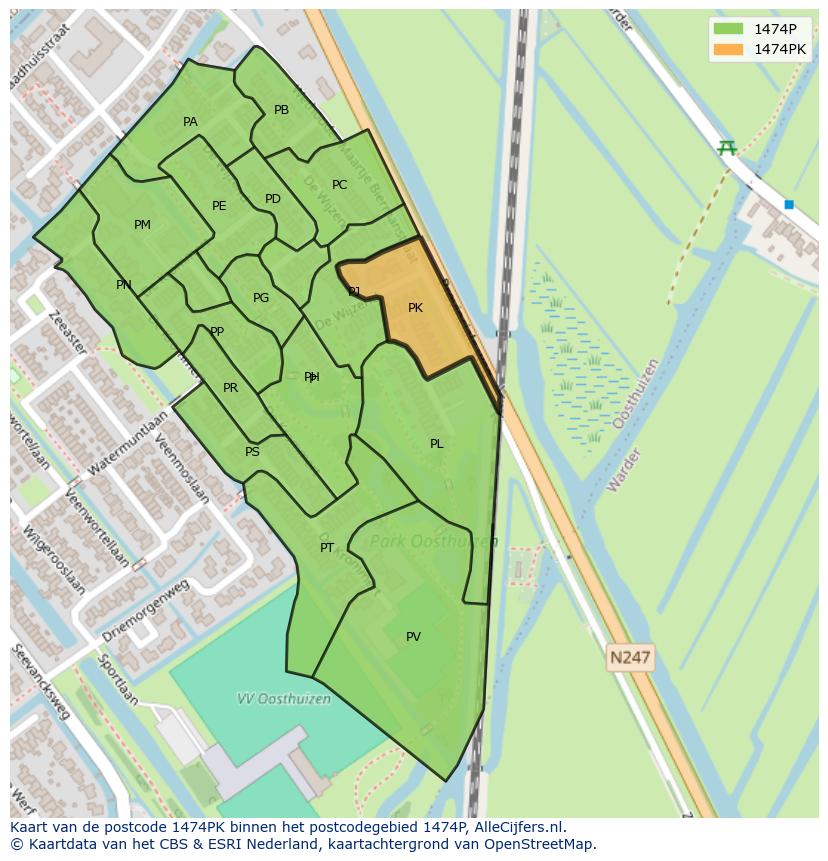 Afbeelding van het postcodegebied 1474 PK op de kaart.