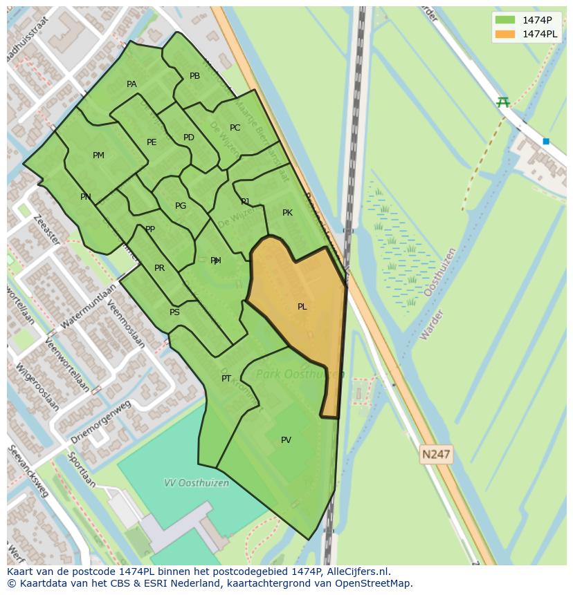 Afbeelding van het postcodegebied 1474 PL op de kaart.
