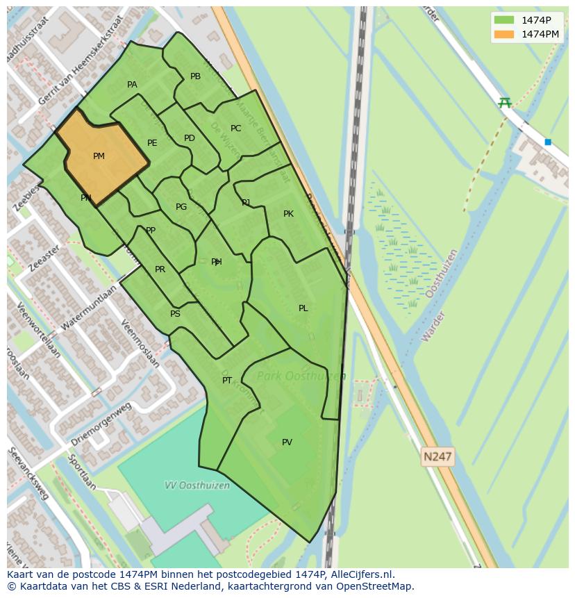 Afbeelding van het postcodegebied 1474 PM op de kaart.