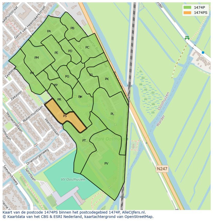 Afbeelding van het postcodegebied 1474 PS op de kaart.