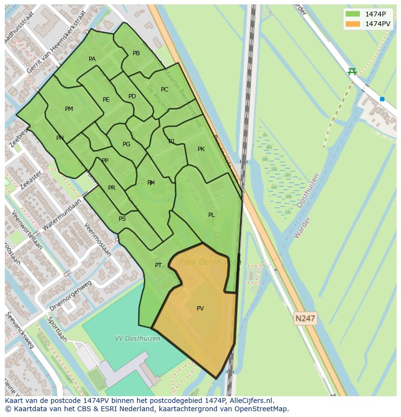 Afbeelding van het postcodegebied 1474 PV op de kaart.
