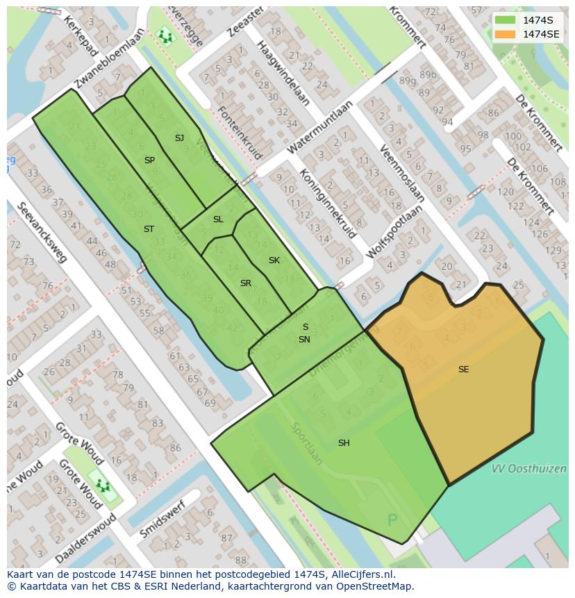Afbeelding van het postcodegebied 1474 SE op de kaart.