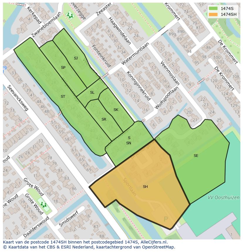 Afbeelding van het postcodegebied 1474 SH op de kaart.