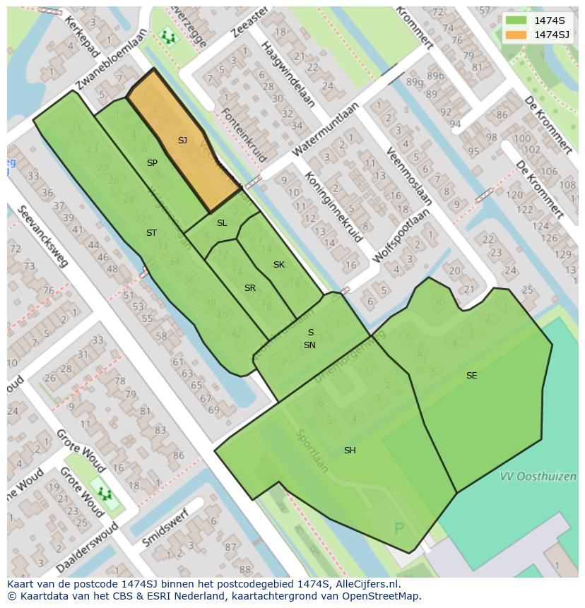 Afbeelding van het postcodegebied 1474 SJ op de kaart.