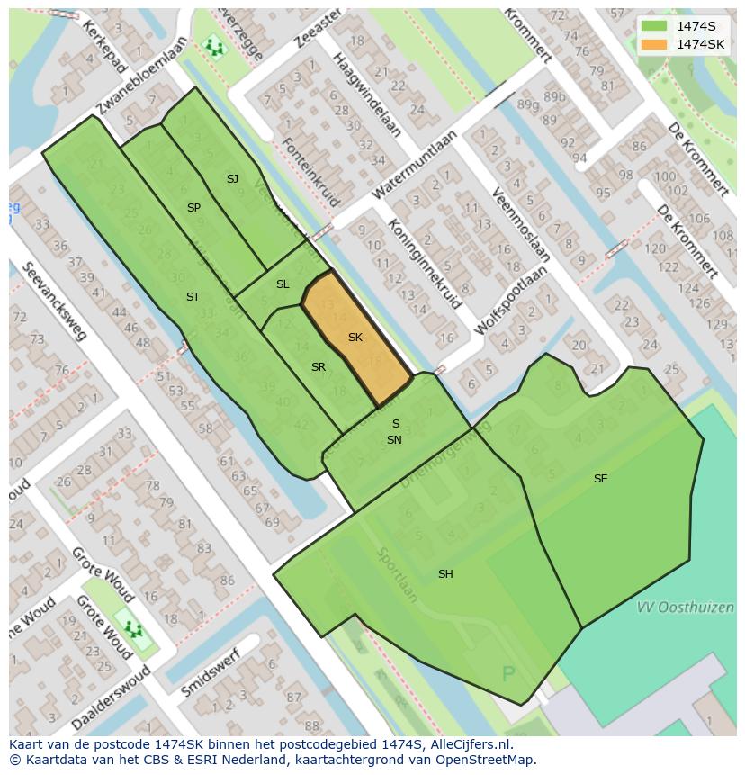 Afbeelding van het postcodegebied 1474 SK op de kaart.