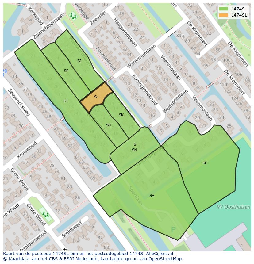 Afbeelding van het postcodegebied 1474 SL op de kaart.