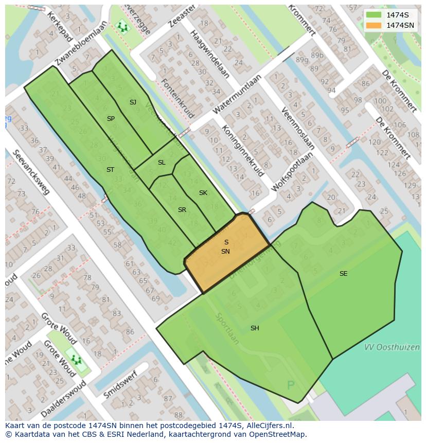 Afbeelding van het postcodegebied 1474 SN op de kaart.