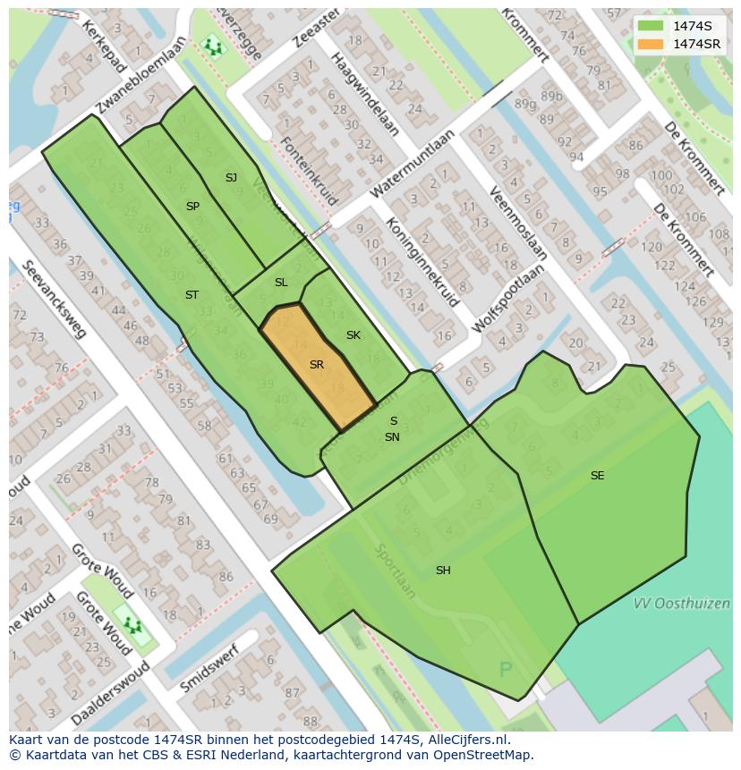 Afbeelding van het postcodegebied 1474 SR op de kaart.