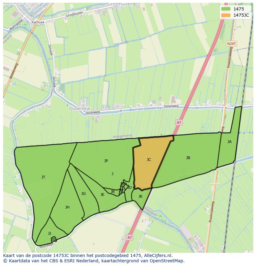 Afbeelding van het postcodegebied 1475 JC op de kaart.