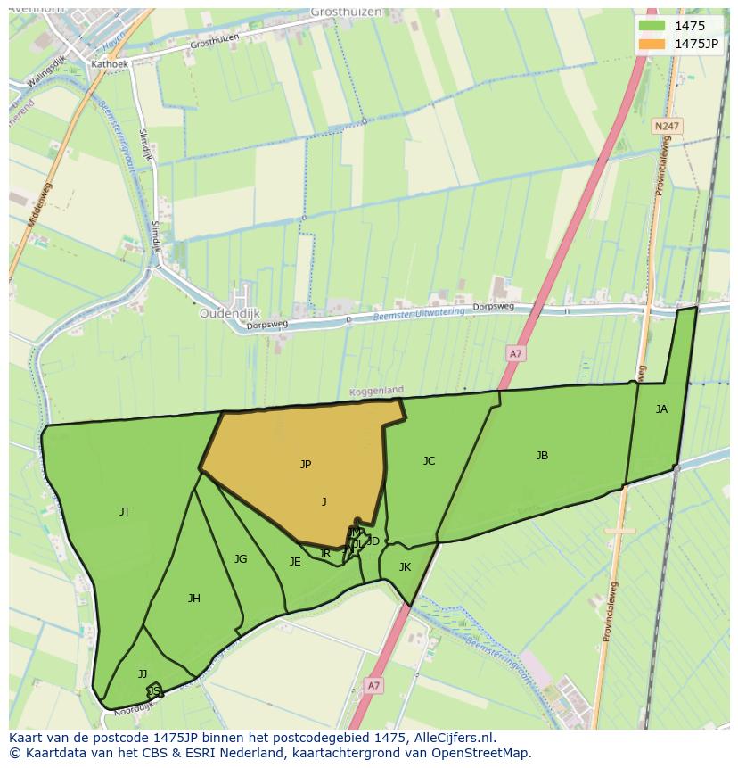 Afbeelding van het postcodegebied 1475 JP op de kaart.