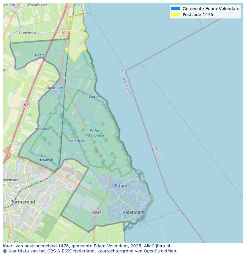 Afbeelding van het postcodegebied 1476 op de kaart.