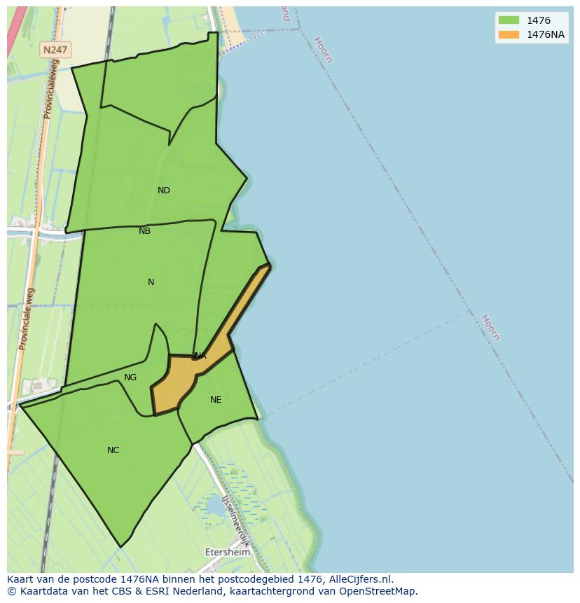 Afbeelding van het postcodegebied 1476 NA op de kaart.