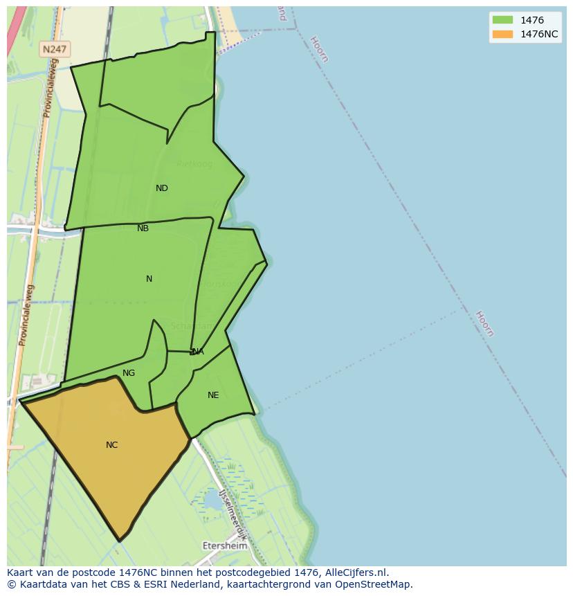 Afbeelding van het postcodegebied 1476 NC op de kaart.